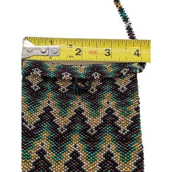 Beaded Bag Medicine Pouch Boho Hand Made Beautiful Pattern Purple Green Gold - Picture 10 of 10
